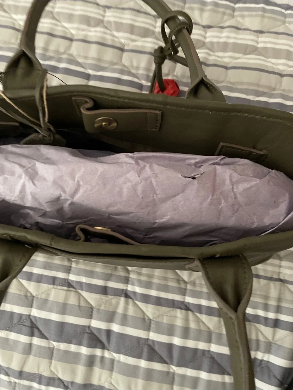 T.J.Maxx Olive Green Double-Handle Satchel with Gold Hardware